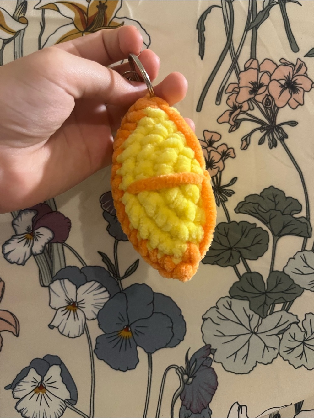 Crocheted orange slice keychain